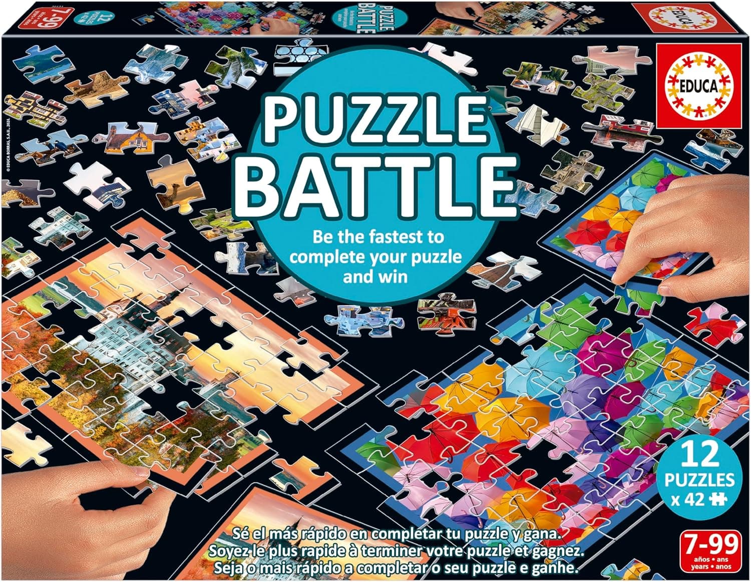 Educa - Puzzle Battle paisagens | jogo de tabuleiro | Uma autêntica batalha de peças | seja o primeiro a completar o seu puzzle para se tornar o vencedor. 7 Anos (20121)