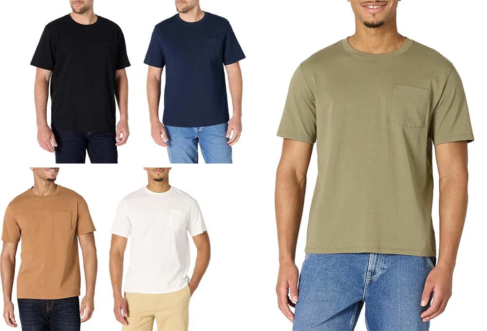 Amazon Essentials | T-shirt larga em algodão pesado com bolso para homem