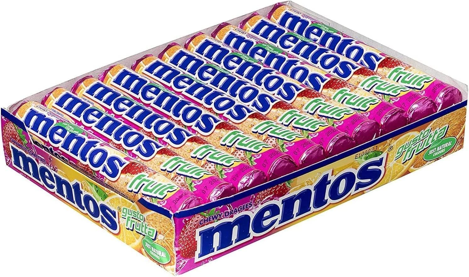 Mentos Frutas, caramelo mastigável com sumo de frutas - 20 unidades de 38 g (total 760 g)