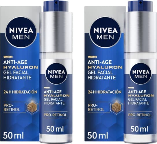 NIVEA MEN Hyaluron Gel facial hidratante anti-idade, 50 ml x 2