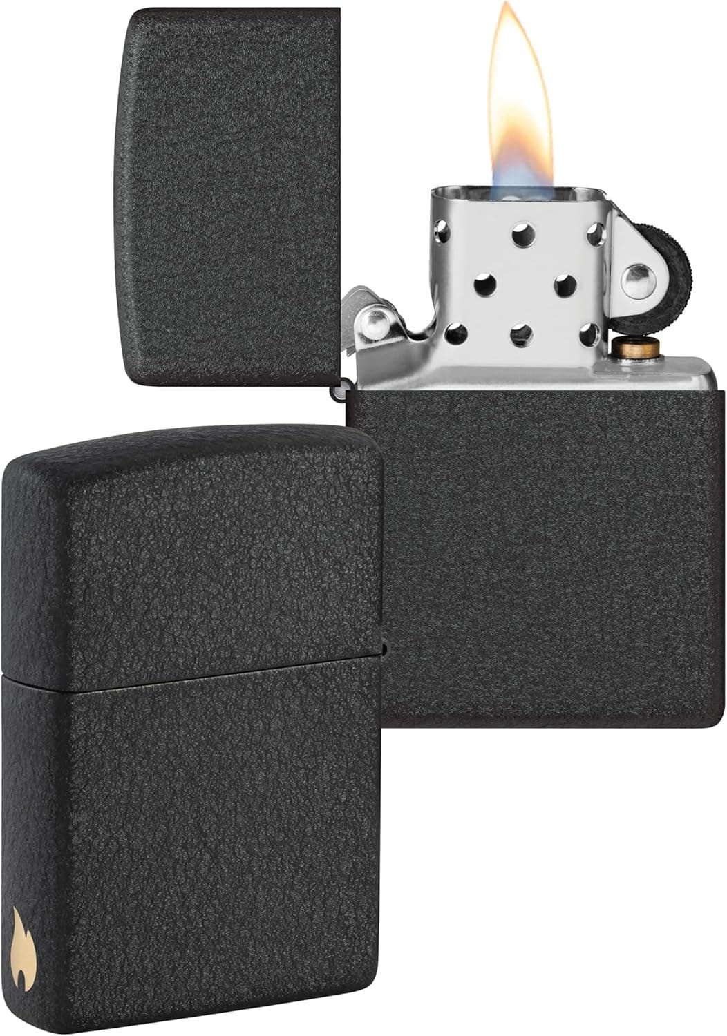 Zippo Design com chama Zippo Black Crackle – Laser Engrave – Isqueiro, recarregável, numa caixa de presente de alta qualidade, Black Crackle - sem logótipo