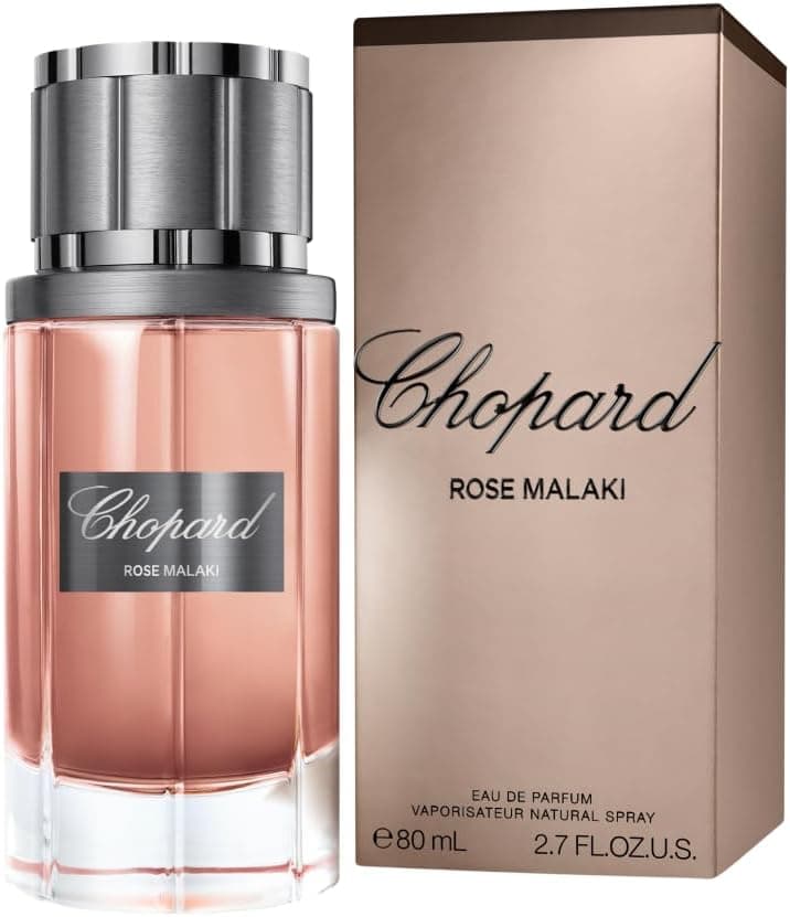 Chopard Rose Malaki 80 ml Eau de Parfum para homem, fragrância floral especial, perfume com notas de rosa sensais, açafrão, pachili e madeira de cedro, garrafa de vidro transparente
