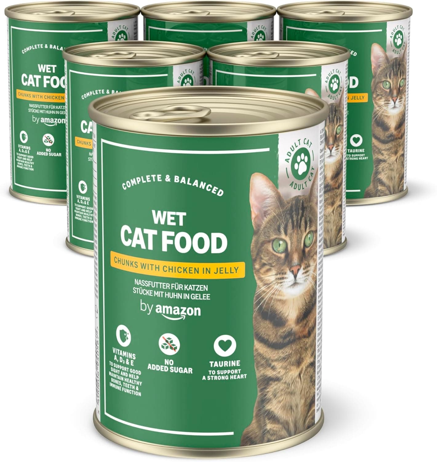 by Amazon Comida húmida para gatos, lata, pedaços de frango em gelatina, embalagem de 6