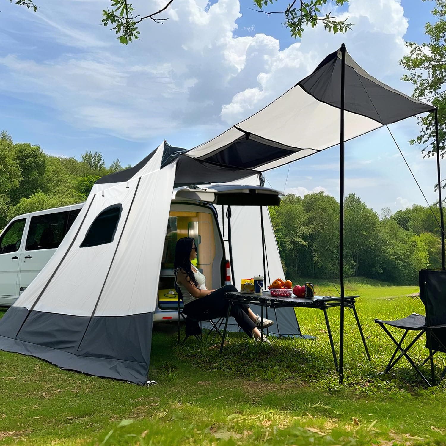 Tenda traseira de carro 200 x 200 x 205 cm, tenda para porta-malas carro VW T5 T6, tenda de campismo para porta-malas de carro para 2 - 3 pessoas, impermeável até 3000 mm, acessório de campismo para Marca: air swimmers