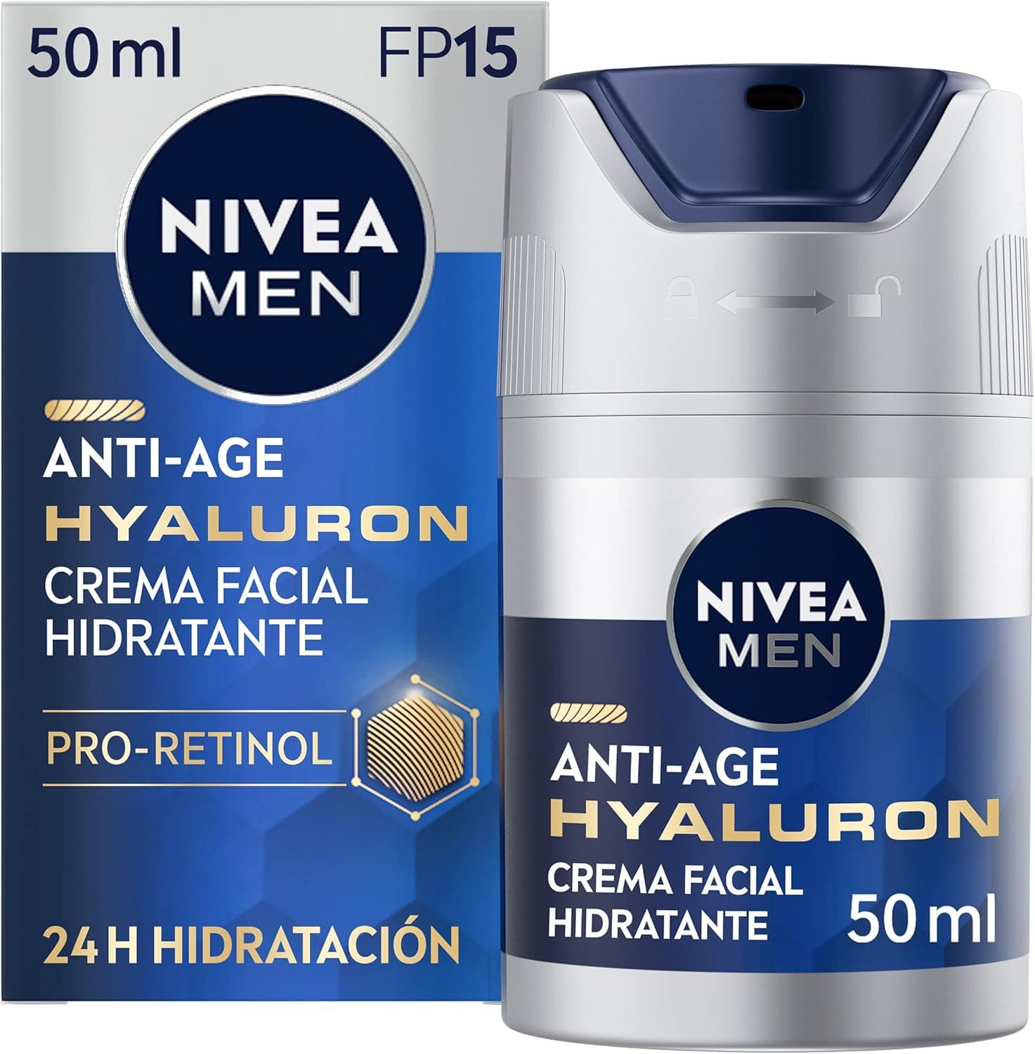 NIVEA MEN Hyaluron Creme hidratante anti-idade FP15 (1 x 50 ml), cuidado facial avançado para homem, hidratante anti-idade para reafirmar a pele madura