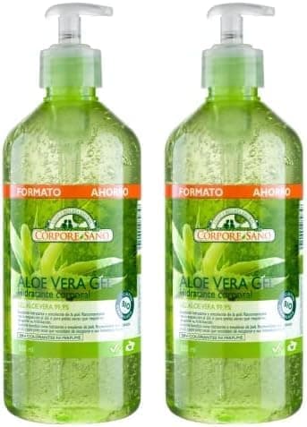 Corpore Sano - Aloe Vera Gel 99% bio, aftersun natural, hidratante, nutritivo e reparador, adequado para peles sensíveis, vegan, sem para-brincos, silicone, corantes ou perfume, 500 ml x 2