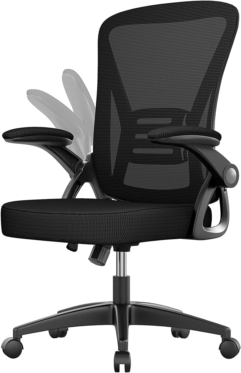 naspaluro Cadeira de escritório, cadeira de secretária ergonómica com apoios de braço ajustável de 90°, altura ajustável, cadeira giratória de 360° com encosto respirável e suporte lombar, preto