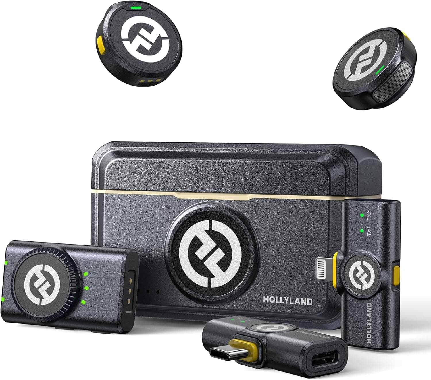 Hollyland Lark M2 Combo microfone sem fios (2TX+3RX) para câmera, iPhone, Android, PC, 300 m, 48 kHz/24 bit, áudio Hi-Fi, ENC anti-rumore, 40 horas, microfone de lapela Para Livestream Vlog - preto
