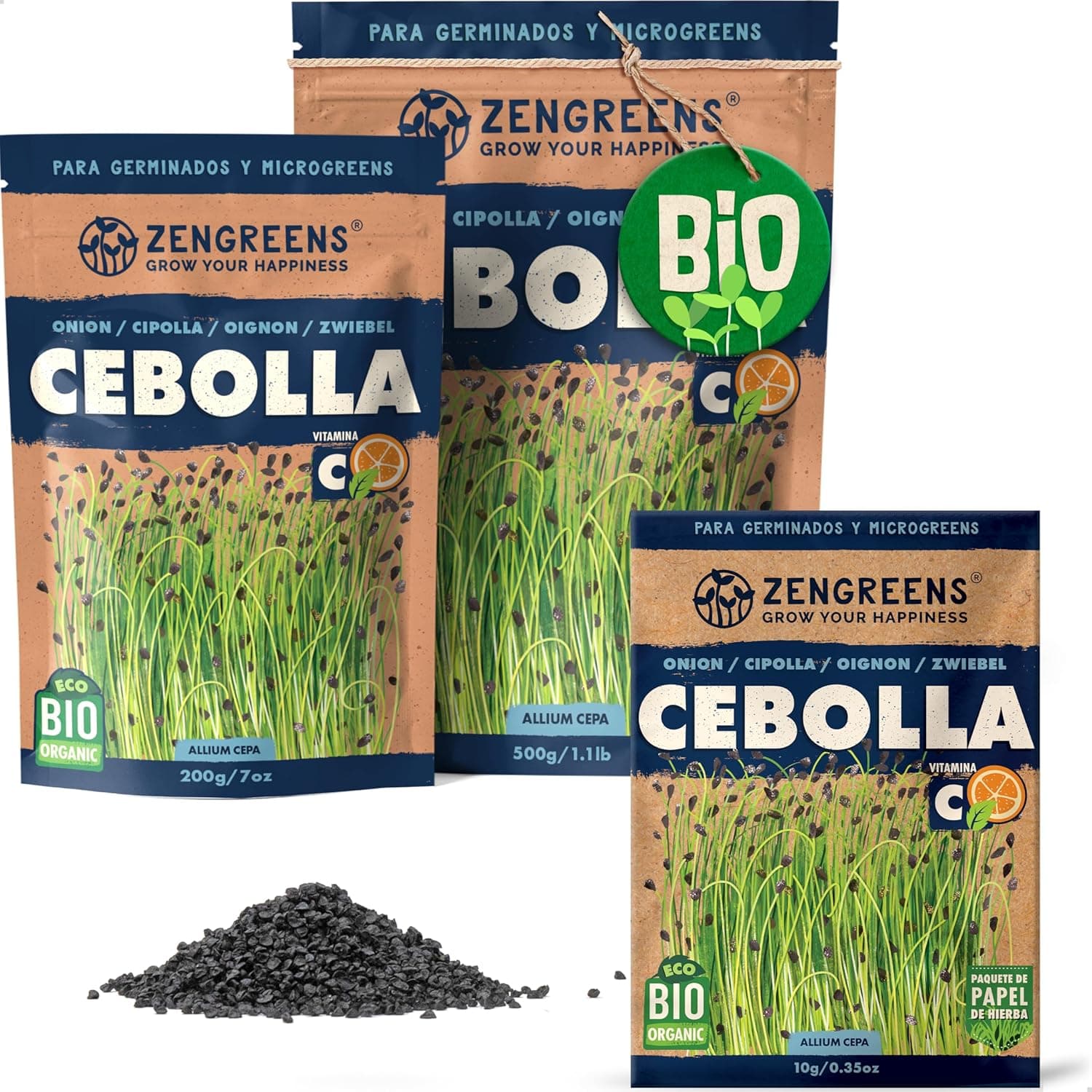 ZenGreens® - Sementes de cebola ecológica - escolha entre 10 g, 200 g e 500 g - brotos de cebola - germinação de mais de 97 % - Microgreens