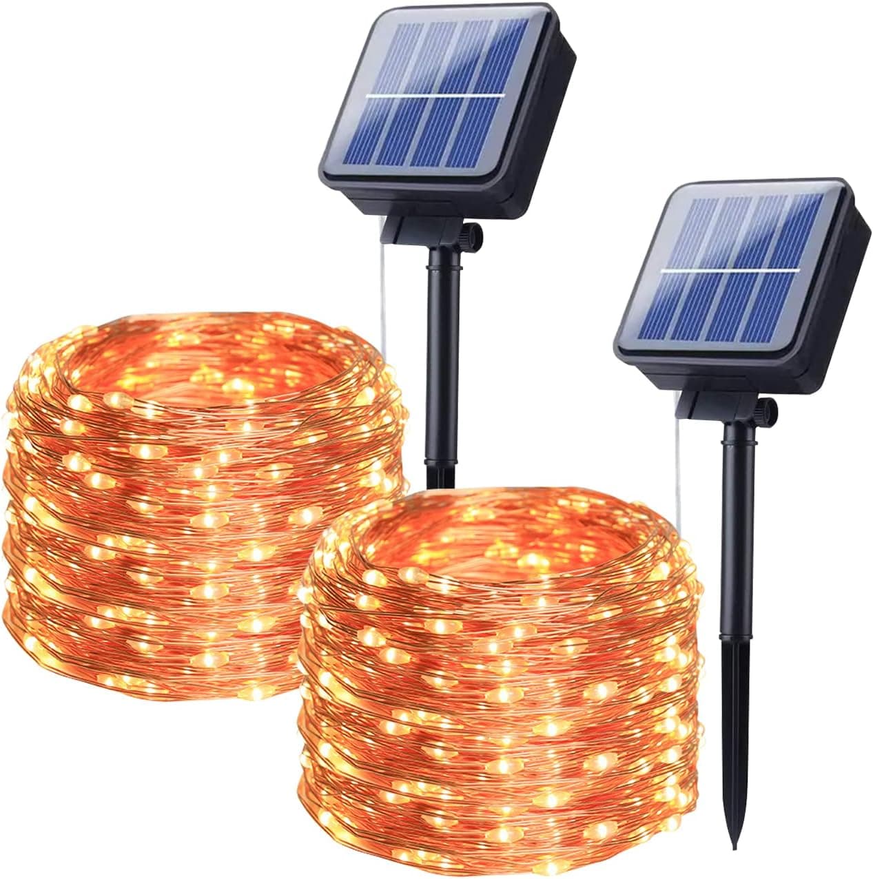 Anmossi Guirlandas luzes solares exteriores, 2 x 12 m, 120 LED, luzes de fadas, luzes solares LED para exterior, jardim, 8 modos, luz de Natal impermeável IP65 para pátio, festas, árvores, casamentos