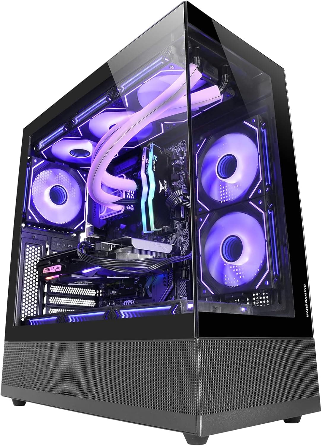 Mars Gaming MC-Set, caixa PC ATX, painel lateral e frontal contínuo, vidro temperado, design inferior com tecnologia Airtech Mesh, série Gaming de câmara dupla, capacidade de até 9X ventiladores