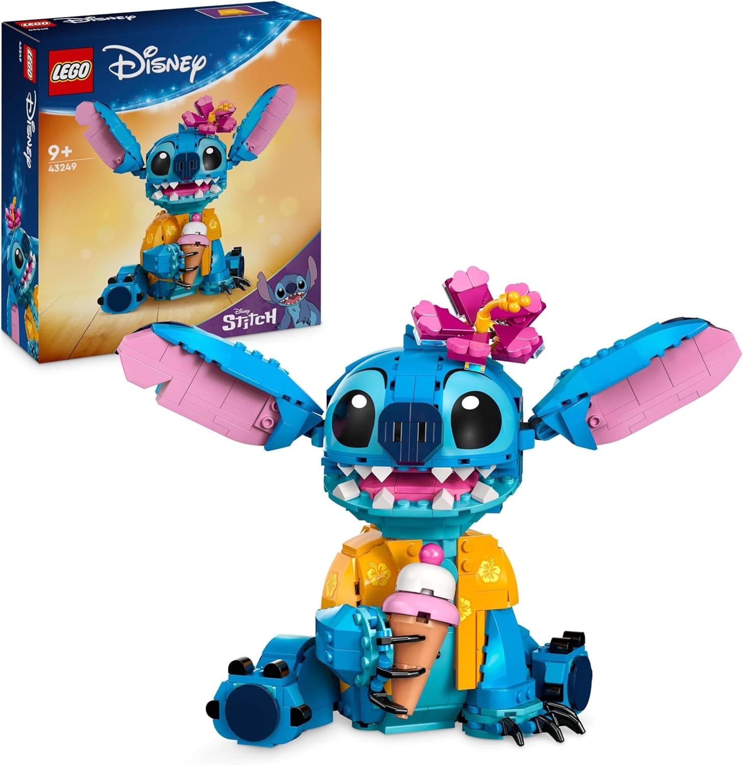LEGO | Disney Stitch brinquedo de construção, figura articulada de filme lilás & Stitch com corte de gelado, presente de Natal para meninas e meninos de 9 anos ou mais, decoração de quarto 43249