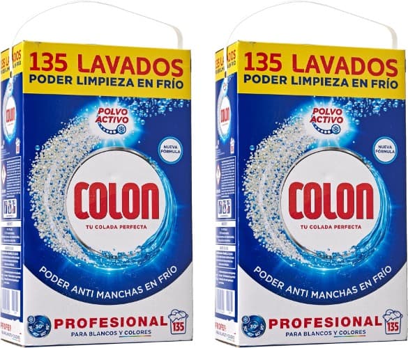 Colon Pó ativo - detergente para máquina de lavar roupa, adequado para roupa branca e colorida, formato em pó - 135 doses, 7,037 kg x 2