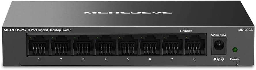 Mercusys MS108GS - Switch Gigabit de 8 portas, caixa de metal durável, conexão e uso, economia de energia
