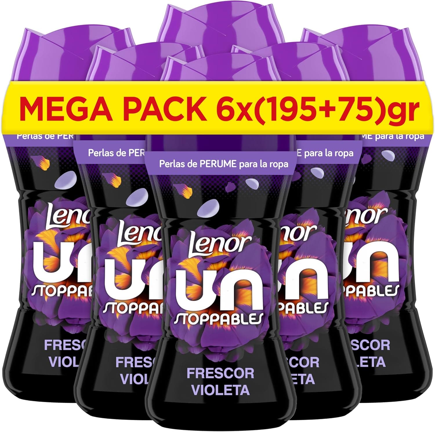 Lenor UNstoppables Pérolas de perfume para roupas, 133 lavagens (6 x 270 g), suavizante com fragrância, violeta fresca, potenciador de frescura