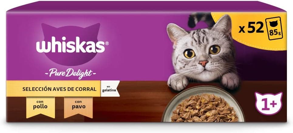 Whiskas Pure Delight Comida húmida em gelatina em saco para gatos adultos seleção aves 13 x 4 x 85 g