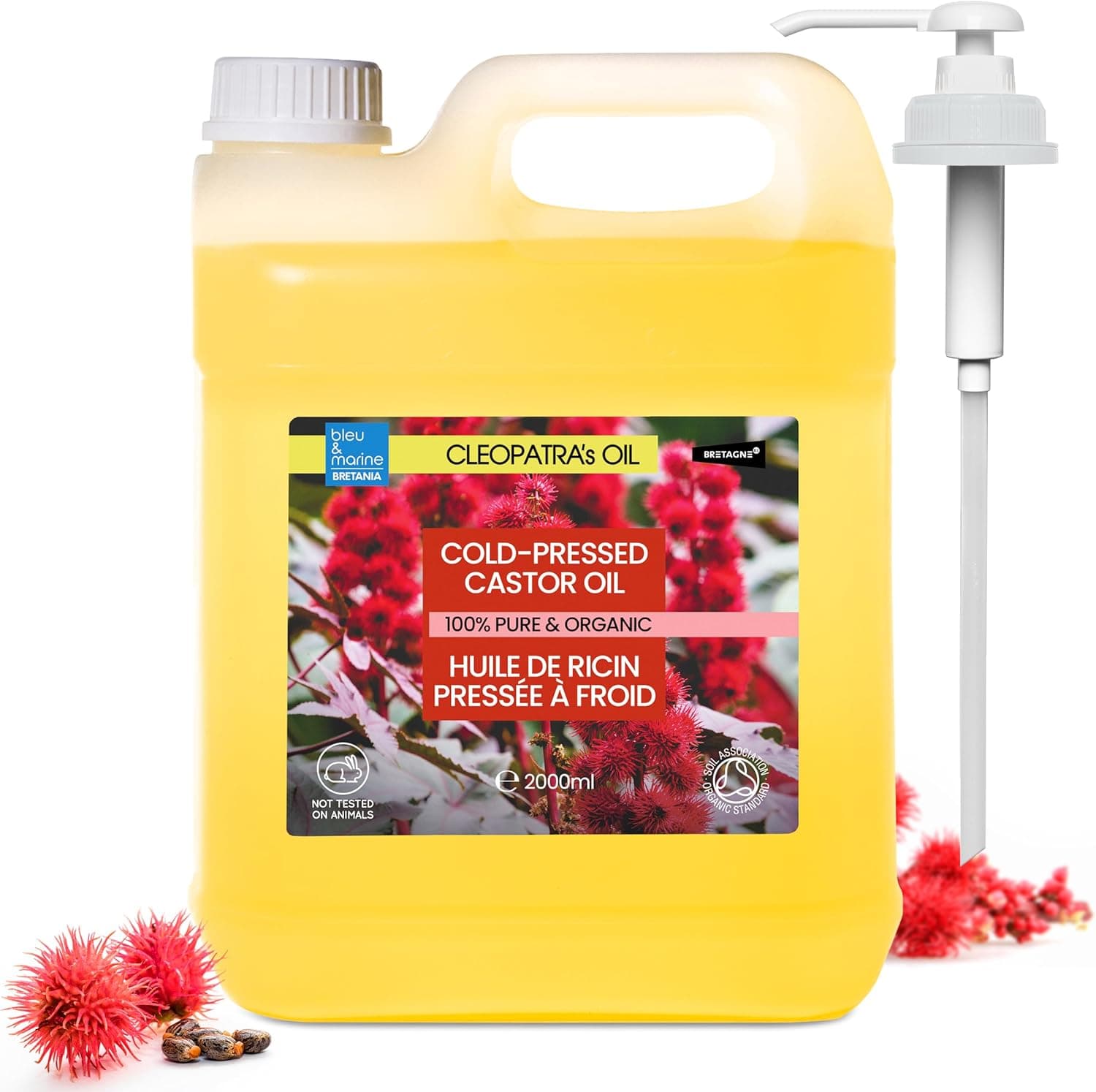 Óleo de rícino orgânico prensado a frio - estimula o crescimento do cabelo, pestanas, fortalece a barba, unhas - 100% puro e natural, hidratante, suaviza rugas, reduz as orelhas, 2000 ml