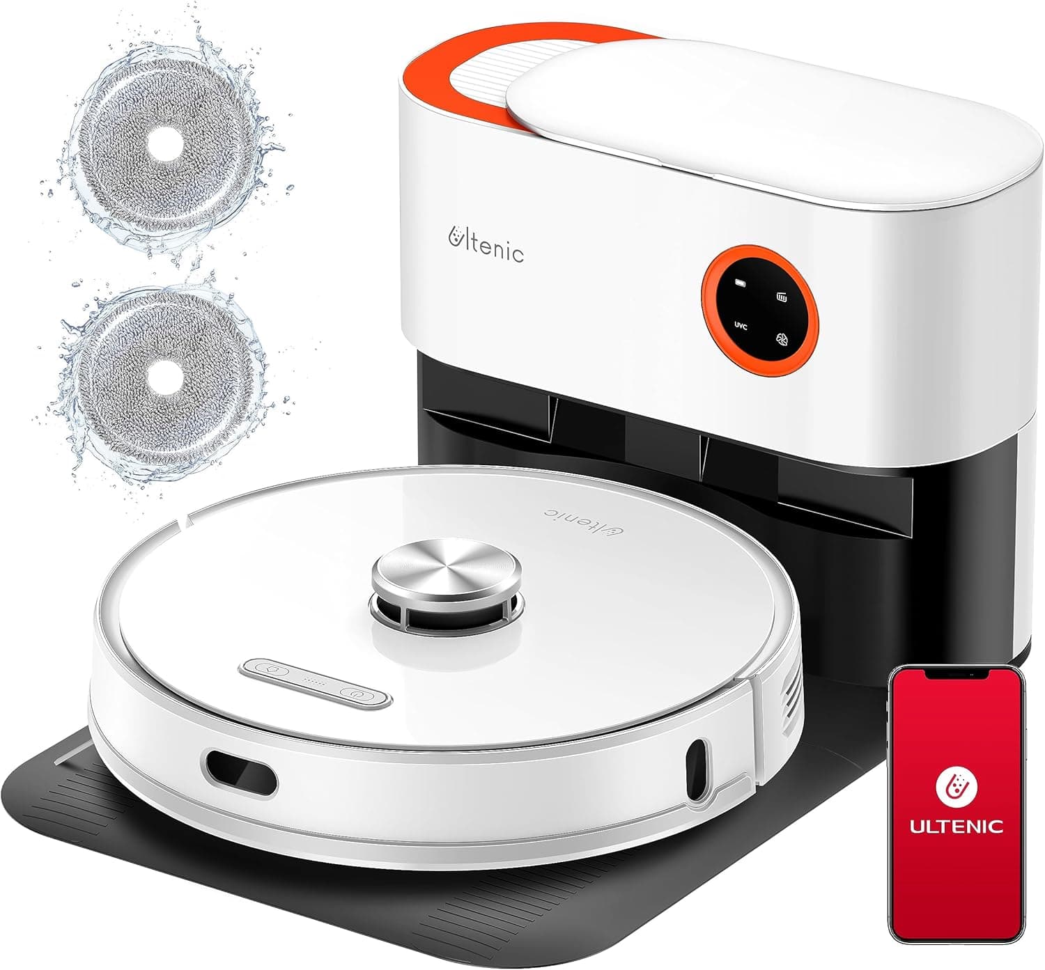 Ultenic T10 Pro Robot aspirador auto-esvaziado com esterilização UV, 60 dias mãos livres, robot lava-chão LiDAR navegação 4000 Pa, 2 esfregona giratória, ajuste automático potência para tapete