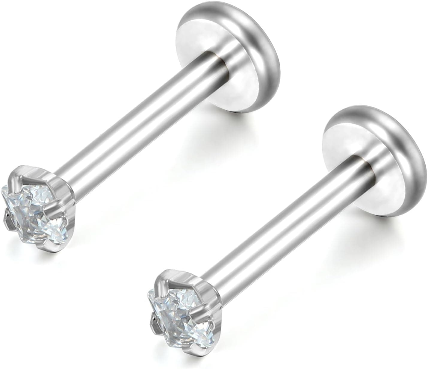 Flongo Piercings de de 3 mm, aço inoxidável e zircónia brilhante