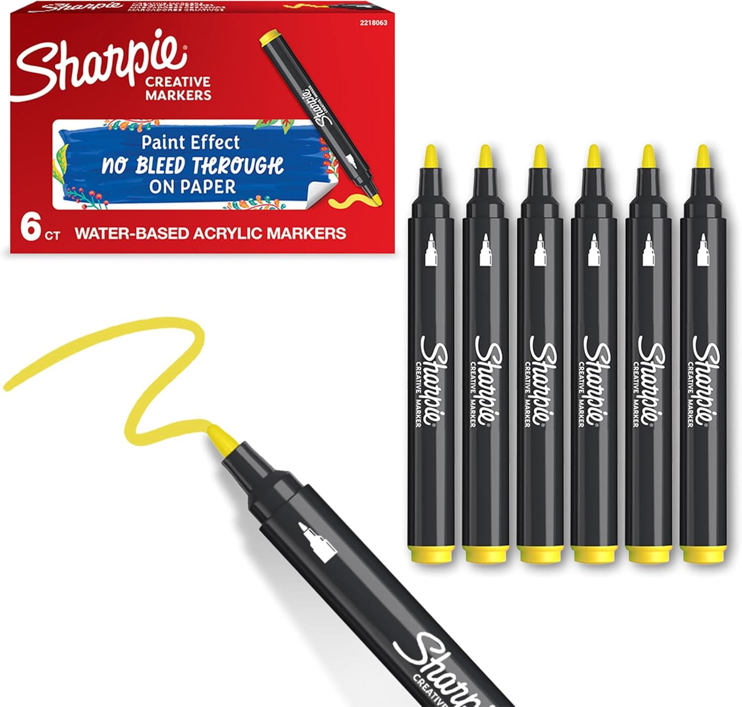 Sharpie Creative Markers | Marcadores acrílicos de ponta redonda à base de água amarelo, pack de 6 unidades