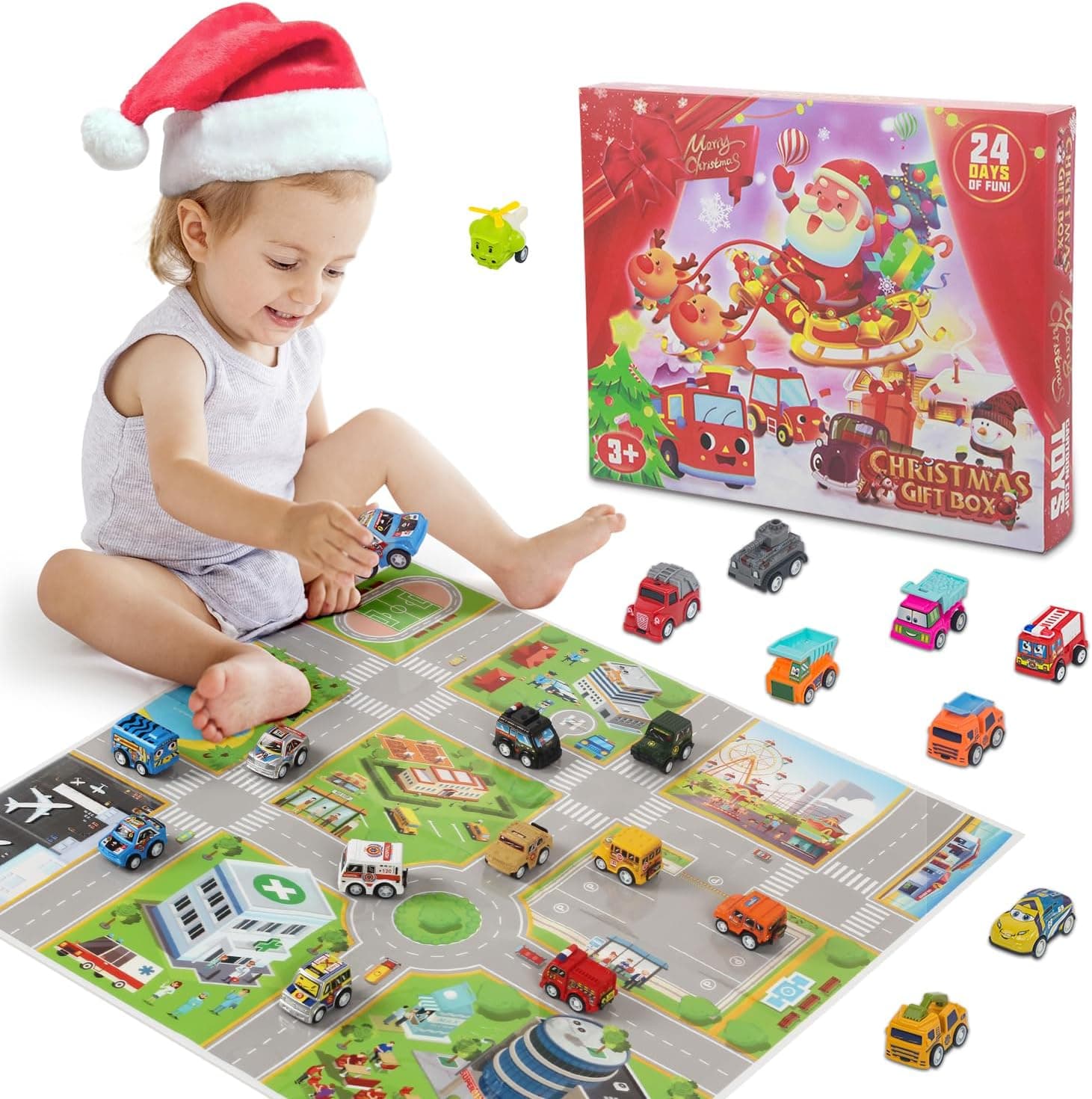 Calendário advento 2024 carros brinquedos crianças 3 4 5 6 7 8 9 anos, calendário advento de Natal 3-9 anos conjunto de veículos crianças presentes para crianças 3-9 anos calendário advento