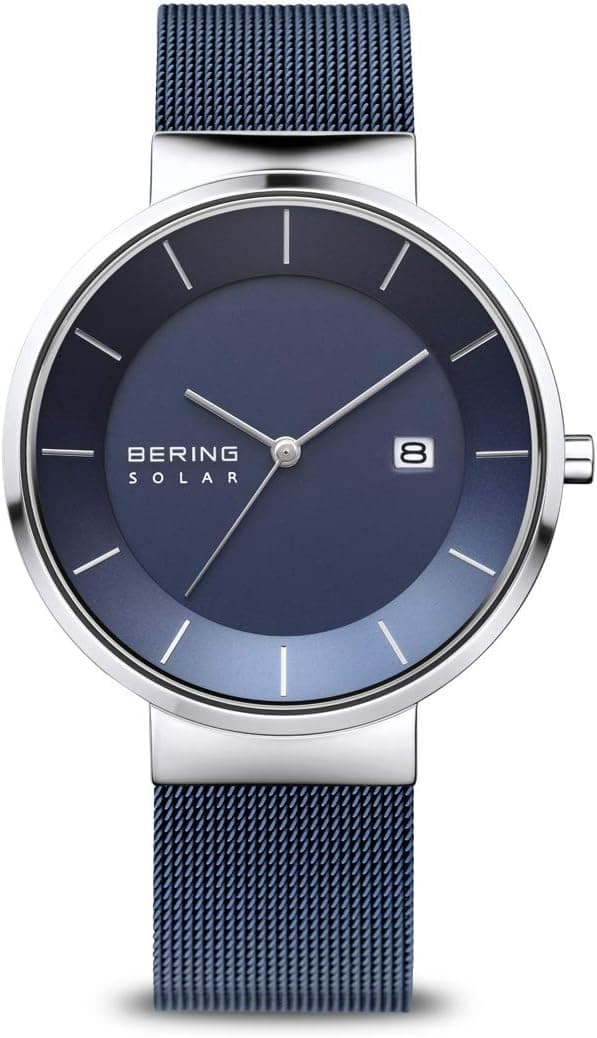 BERING 14639-307 | Relógio solar analógico com bracelete em aço inoxidável e vidro de safira para homem