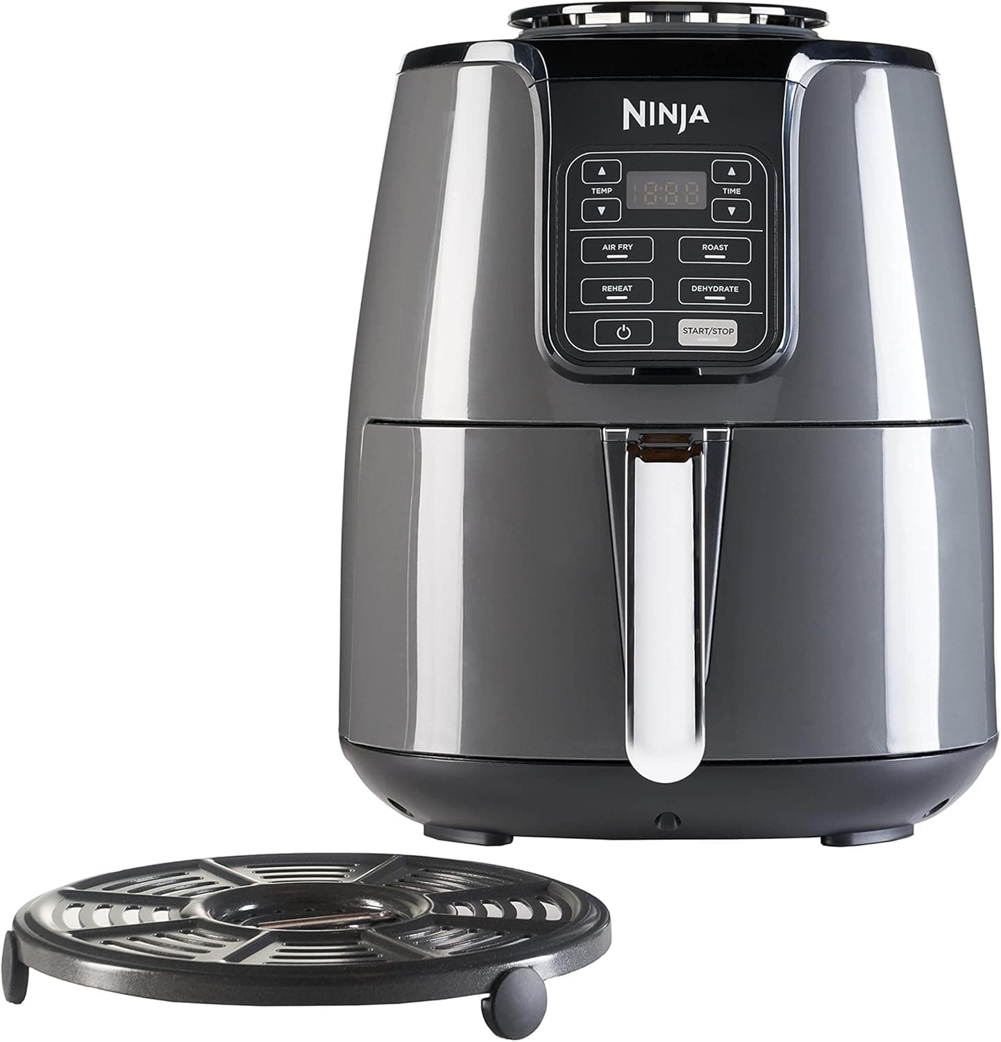 Fritadeira a Ar Ninja, 3,8 L, 4 em 1, sem óleo, fritadeira a ar, assa, desidrata, cesto antiaderente lavável na máquina de lavar louça, serve 2 a 4 pessoas, cinzento e preto, AF100EU, gaveta única, 3,8 L