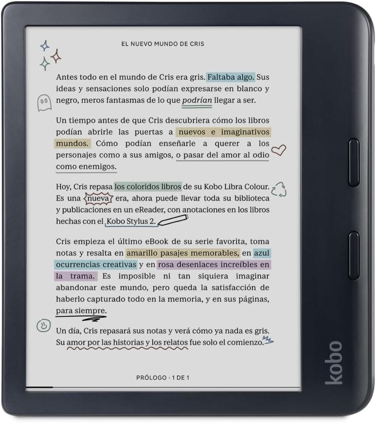Kobo Libra Colour eReader Ecrã E Ink Kaleido™ 3 de 7" | Temperatura de cor e brilho ajustáveis, redução da luz azul, eBooks e áudioBooks, memória de 32 GB, resistente à água, preto