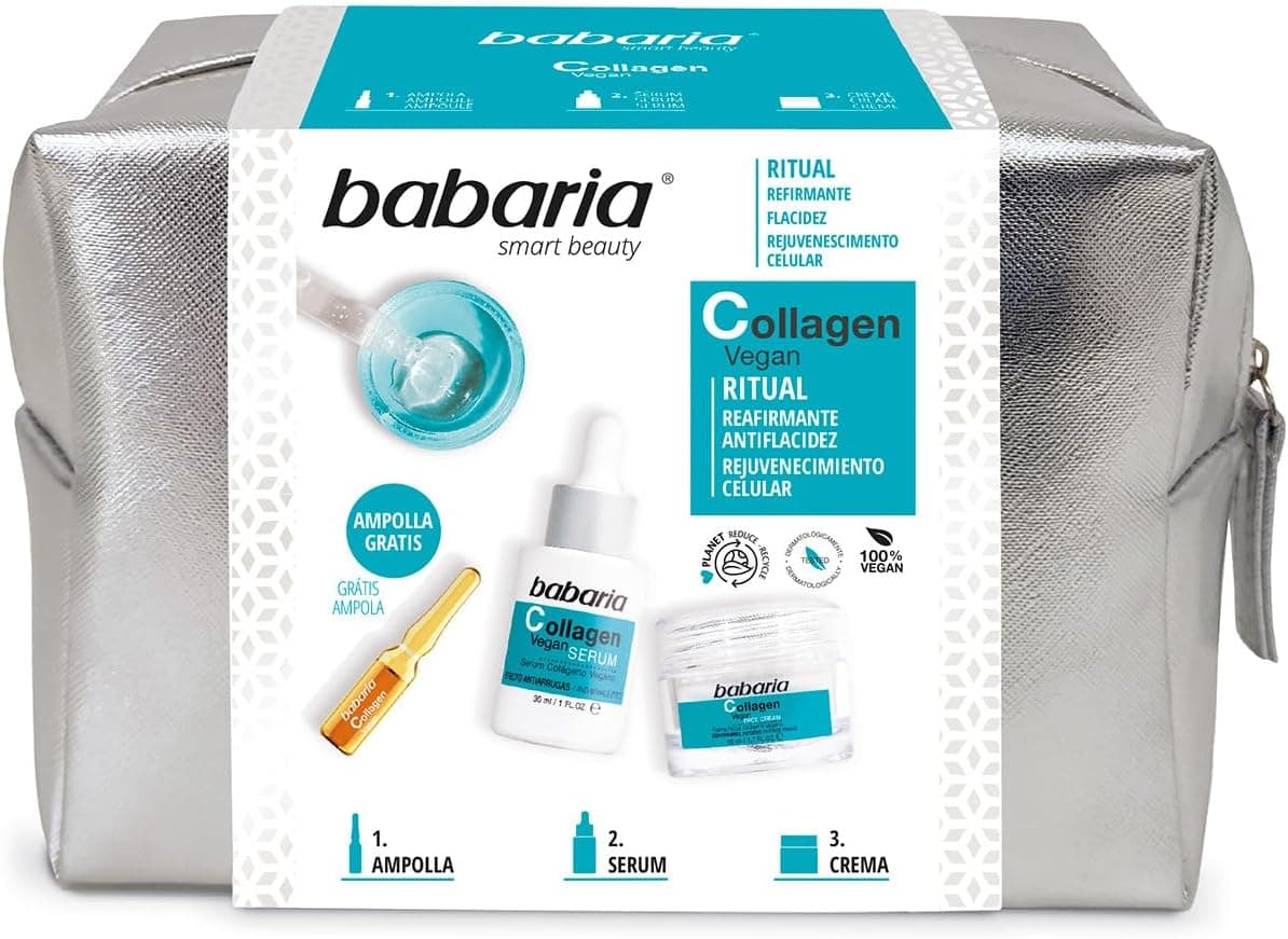 Babaria - Neceser Collagen, pacote de colágeno vegetal com bolha facial 2 ml, soro facial 30 ml e creme facial de 50 ml, reafirma e ilumina a pele com rejuvenescimento celular e antiflacidez