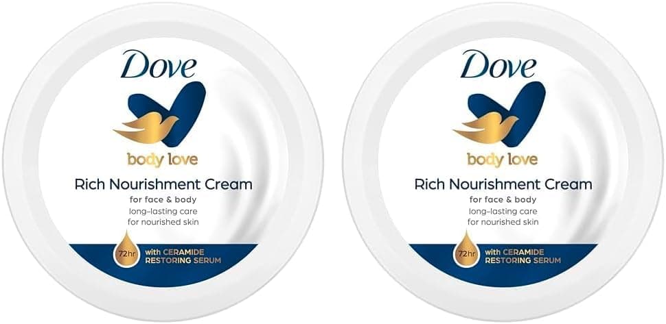 Dove Creme hidratante corporal, mãos e facial 3 em 1, nutrição intensa, longa duração 72,h com soro restauração de cereais para todos os tipos de pele, 75 ml (embalagem de 2)