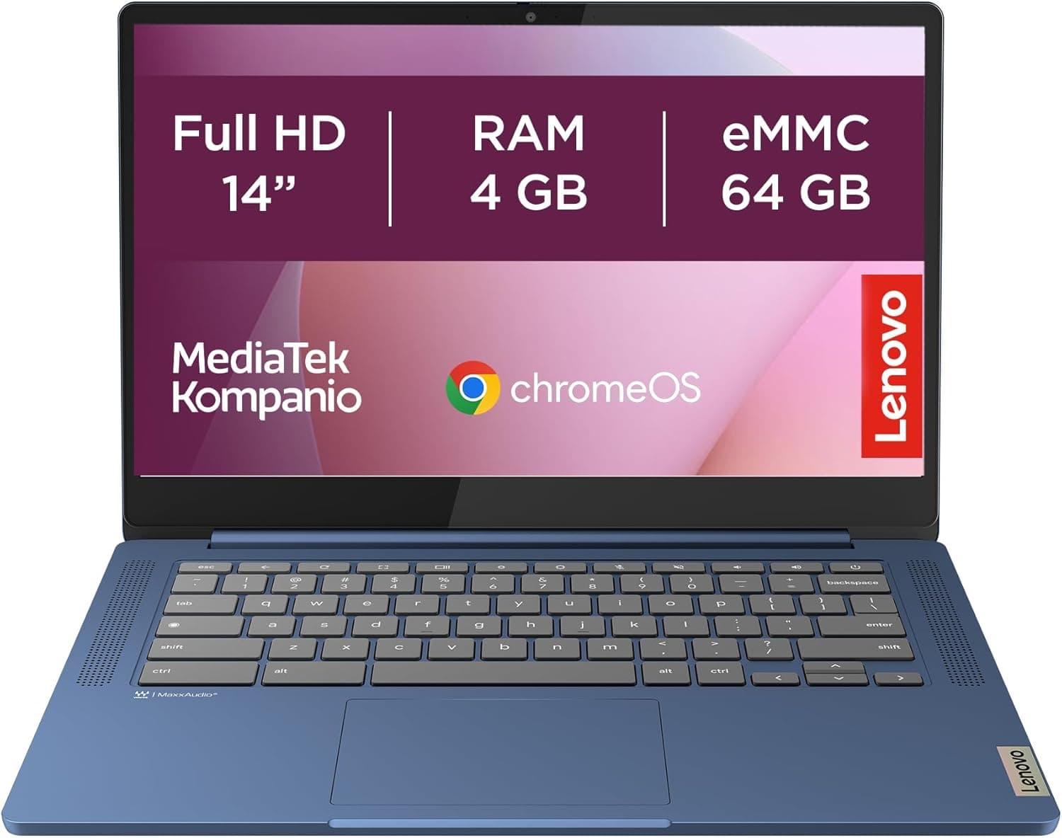 Lenovo IdeaPad Slim 3 Chromebook Gen 8 Computador portátil FHD de 14", MediaTek Kompânio 520, 4 GB RAM, 64 GB eMMC, Arm Mali-G52 2EE MC2 GPU, ChromeOS) BLU - teclado QWERTY espanhol