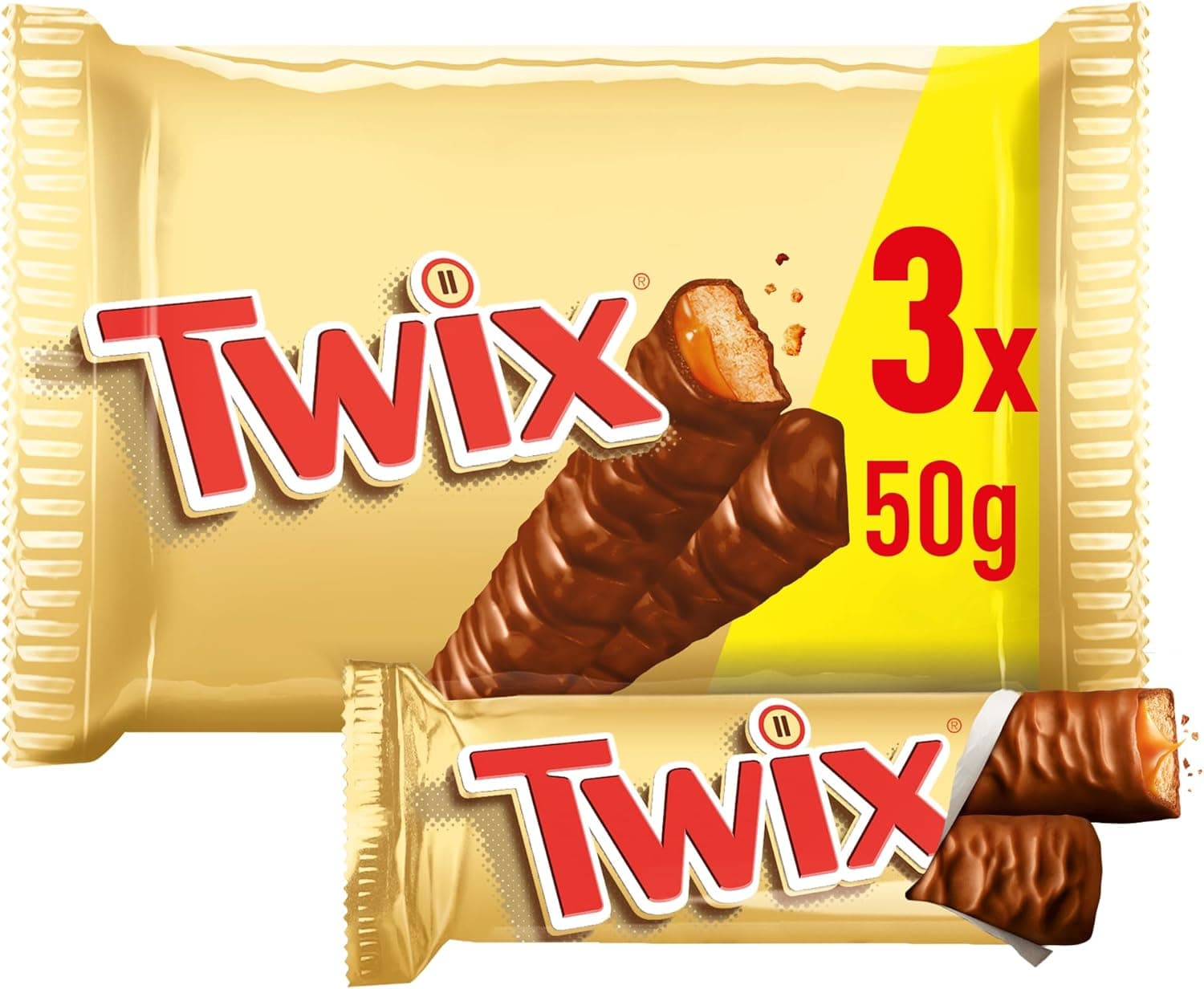 TWIX Barrinhas de chocolate recheadas com caramelo e bolacha saco 3 unidades 150 g