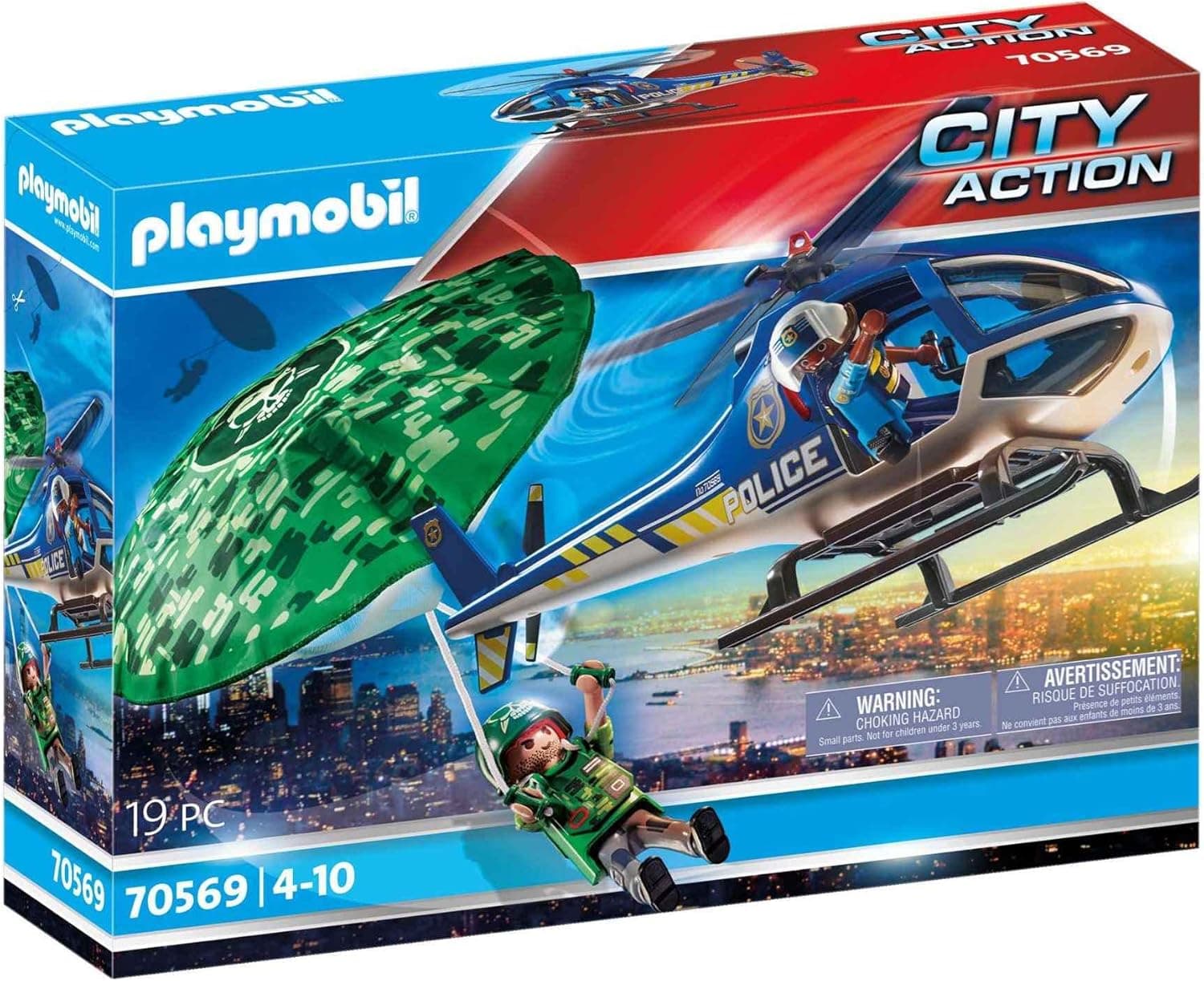 PLAYMOBIL City Action 70569 Helicóptero da polícia, perseguição de paraquedas, para crianças de 4 a 10 anos