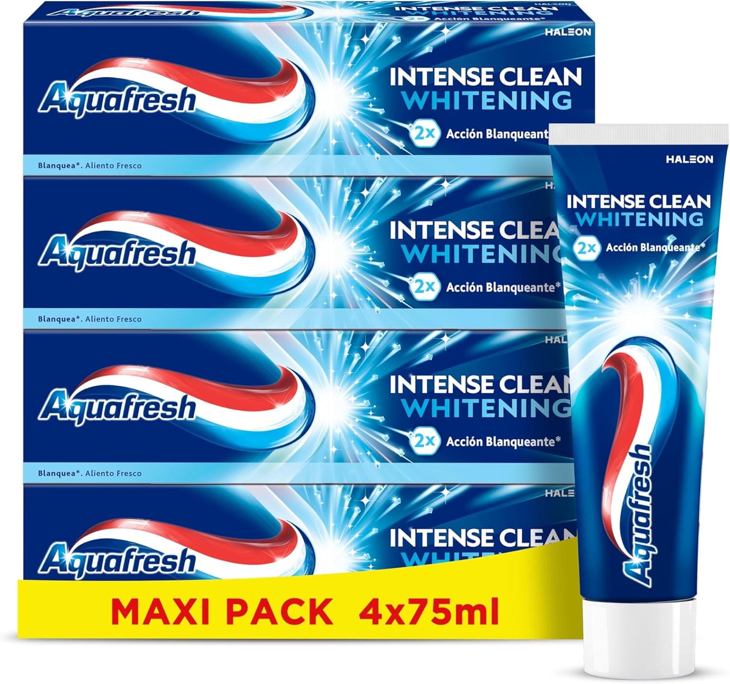 Aquafresh Intense Clean Whitening pasta de dentes com forro, ação branqueada, limpeza profunda, pack 4 x 75 ml