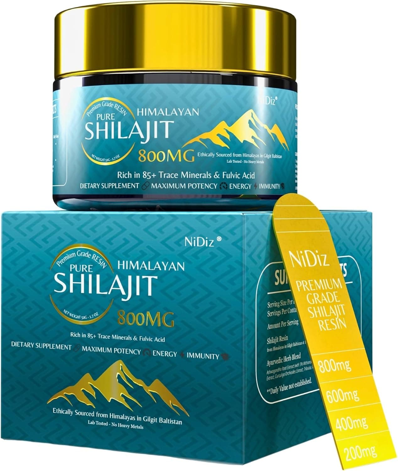 Shilajit Pure Himalaian Resin 800 mg Uncut Premium Grade Shilajit for Men & Women - Potent Fast Acting Shilajit Rich in Fulvic, Ácido hummico, Ashwagandha 50 g 
