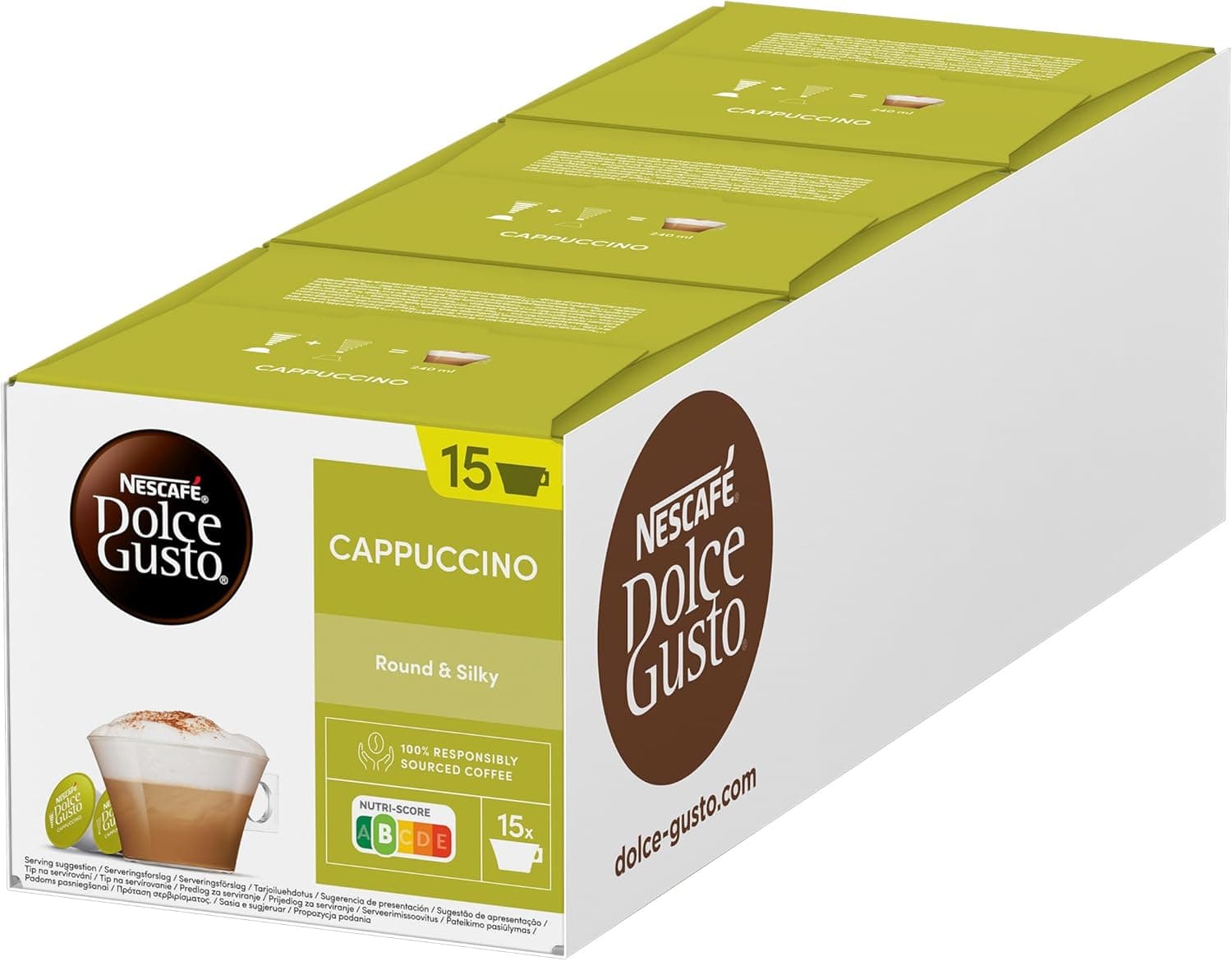NESCAFÉ Dolce Gusto Cappuccino, 90 cápsulas, 45 chávenas de café (2 capas. Por caneca), clássico italiano (3 embalagens x 30)