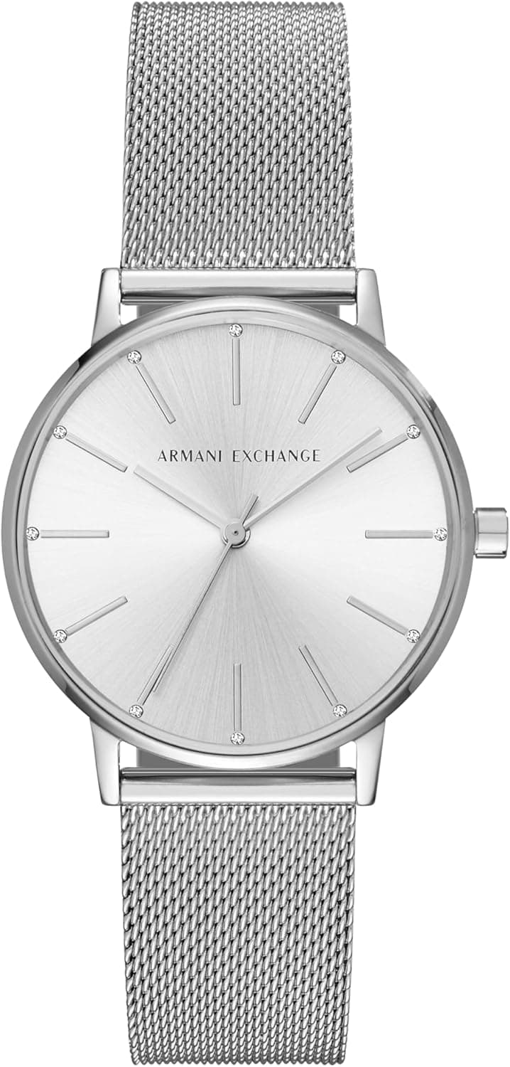 Armani Exchange relógio de senhora com movimento de quartzo e bracelete em aço inoxidável prateado (caixa 36 mm)