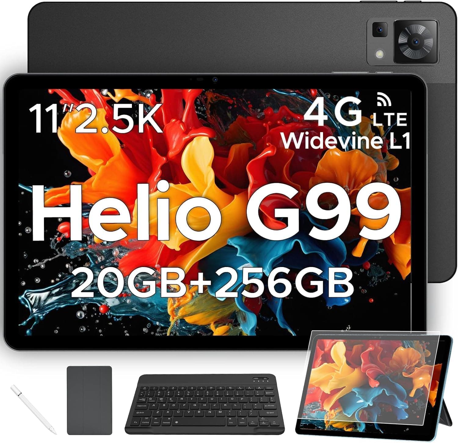 DOOGEE T35 Tablet com teclado e lapize, Helio G99 Android 14 Tablet de 11 polegadas, 20 GB + 256 GB/2TB TF 2,5 K FHD, duplo 4G LTE+5G WIFI/8580 mAh/20 MP/Widevine L1/Face