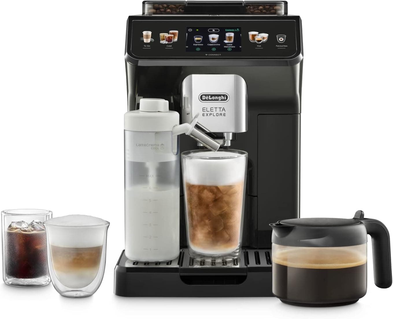De'Longhi Eletta Explore ECAM452.67.G, Máquina de café super automática bebidas quentes e frias com Cold Extraction Technology, Receitas Cold Brew, LatteCreme Hot and Cool para leite e bebidas