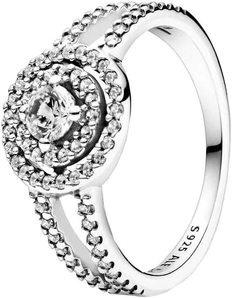 PANDORA Timeless anel cintilante com design de halo duplo de prata de lei com zircões cúbicas transparentes