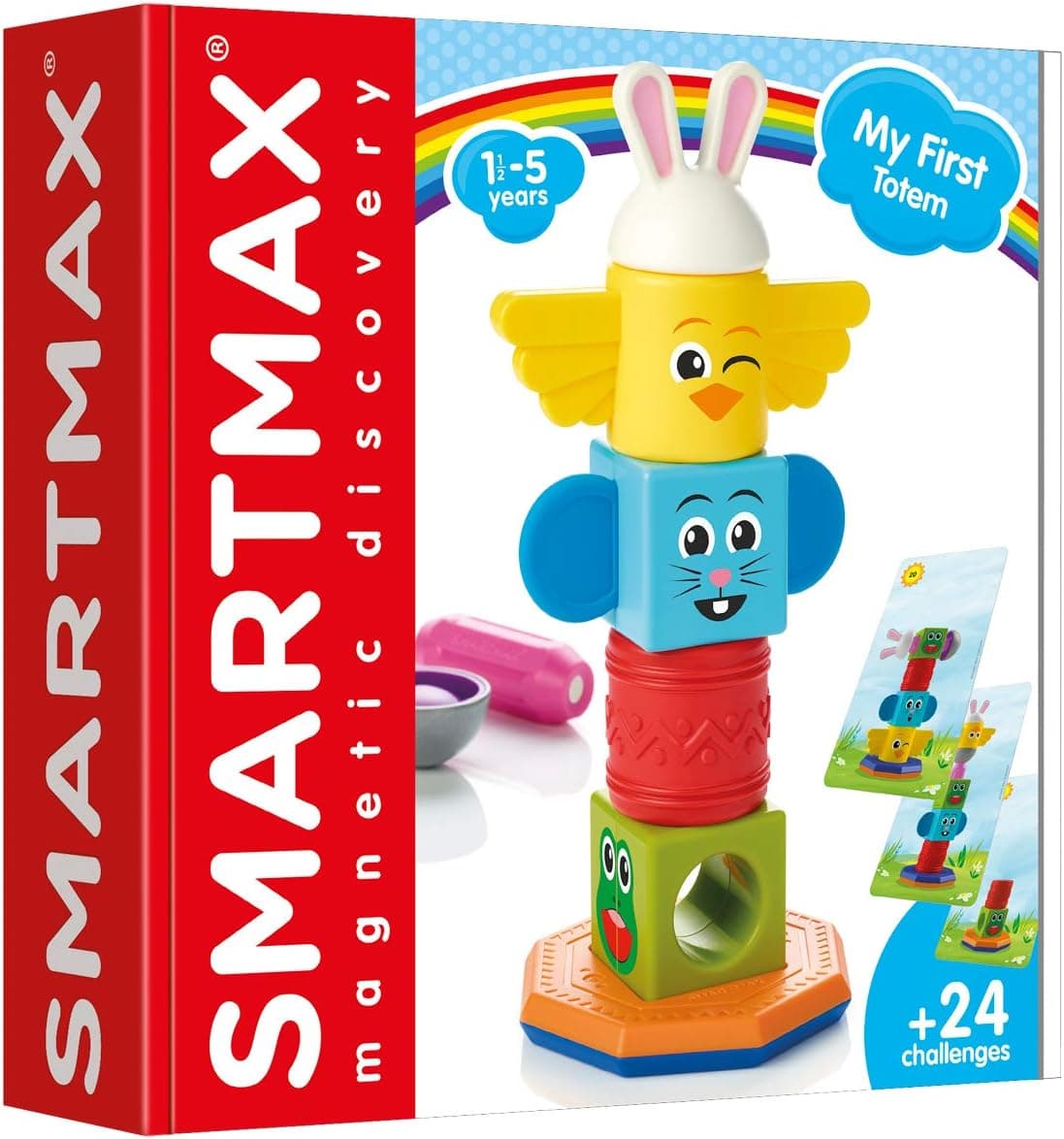 SMARTMAX My First Totem | Conjunto de construção magnético com 7 peças e 24 desafios para crianças