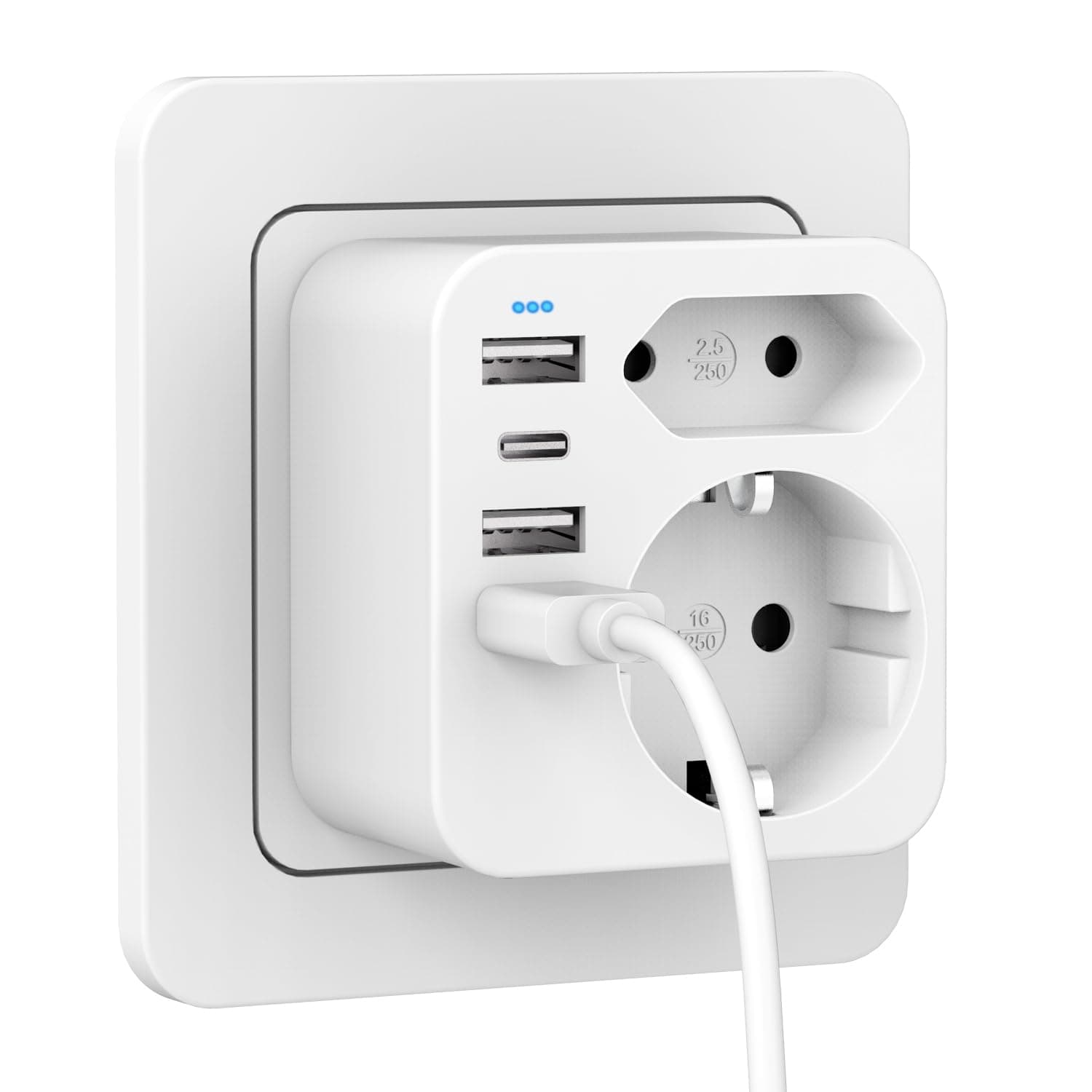 Extensões de tomadas, tomada múltipla com 1 tipo C e 3 USB, latão tomadas plano de parede escritório, cozinha, compatível com iPhone, telefone, tomada USB C
