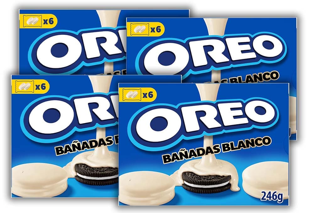 Oreo Banhadas bolachas de cacau recheadas com creme sabor baunilha e coberturas de chocolate branco 246 g x 4