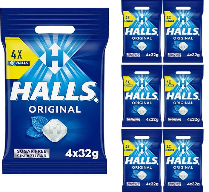Halls Caramelos duros sabor eucalipto sem açúcar, 4 x 32 g, 7 embalagens
