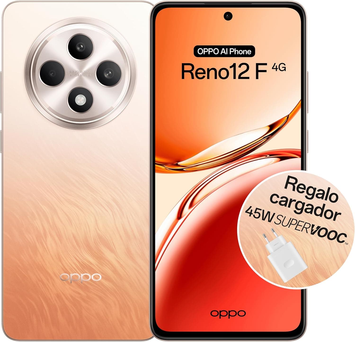 OPPO Reno12F 4G Smartphone livre com IA, 16 GB (8 GB + 8 GB) 256 GB, ecrã 2,5D AMOLED 6,7", câmara 50 8 + 32 MP, Android, IP64, bateria 5000 mAh, carregamento rápido 45 W, carregador Incluído 