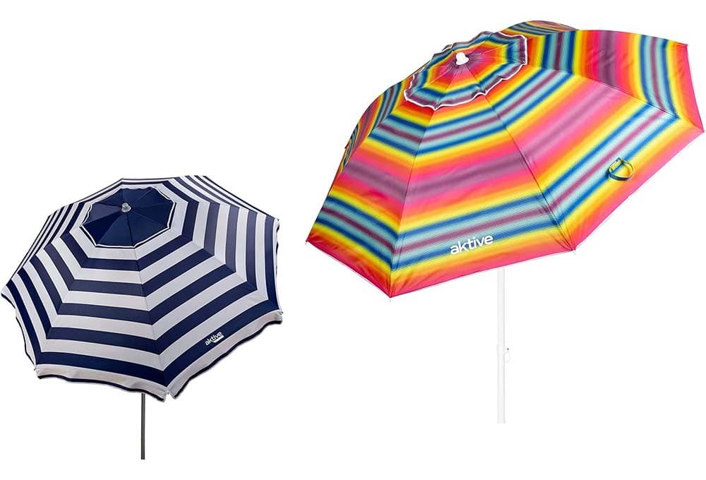AKTIVE | Guarda-sol grande de praia com proteção UV50, altura regulável e inclinação, 220 cm
