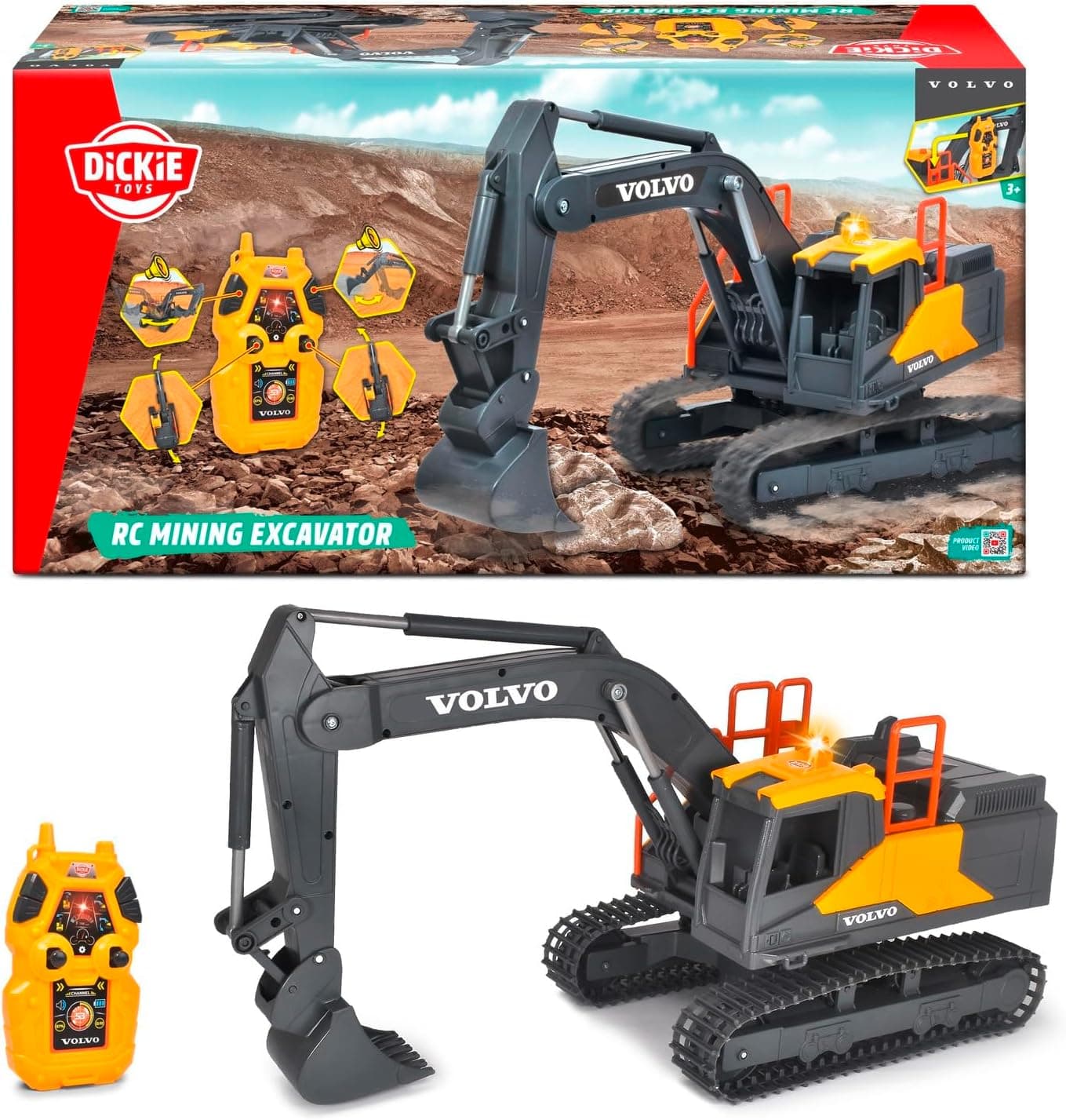 Dickie Toys - Escavadora de brinquedo Volvo com rádio controlo, 60 cm, 4 canais, funções completas, adequada a partir de 3 anos