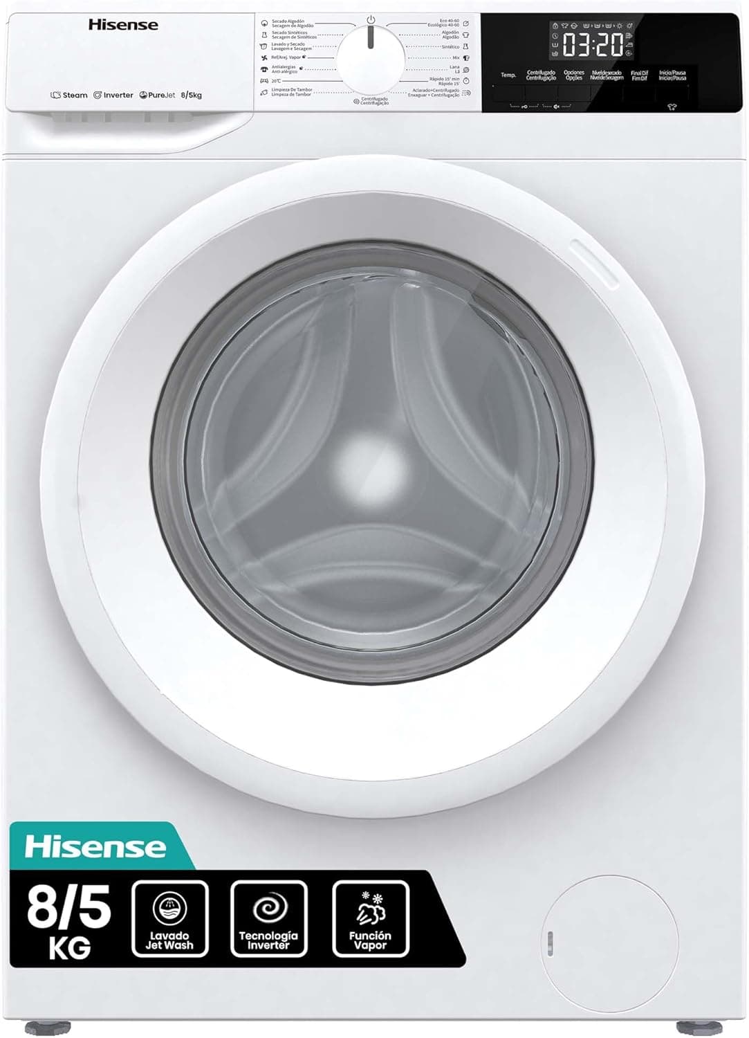 Hisense WDQE8014EVJM | Máquina de lavar e secar roupa 8+5 kg com 1400 rpm e 15 programas automáticos