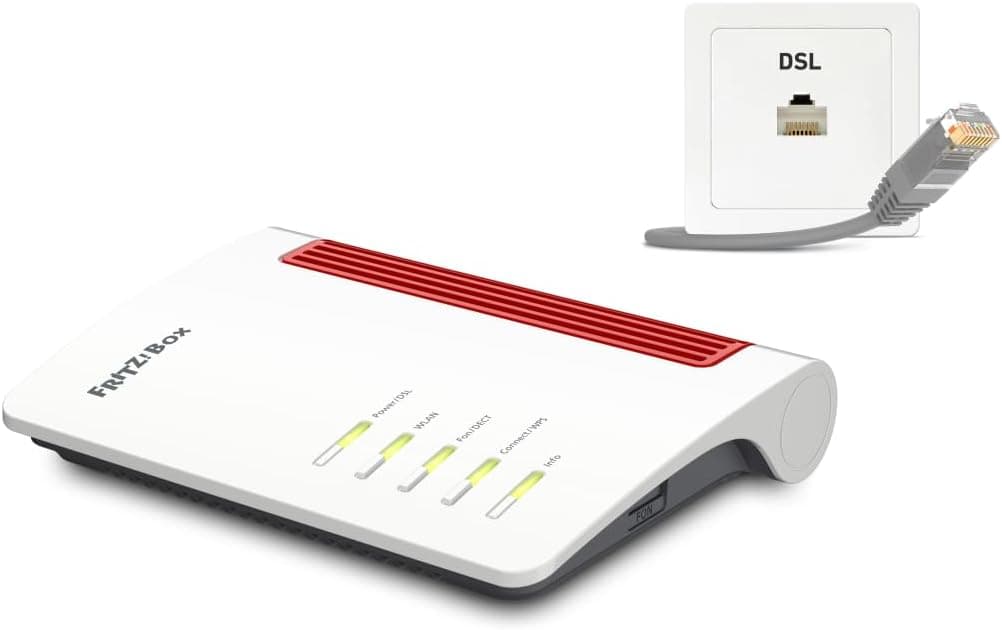 AVM Fritz!Box 7510 (Wi-Fi 6 Router (WLAN AX), até 600 Mbps (2,4 GHz), VDSL Supervectoring 35b até 300 Mbps, WLAN Mesh, DECT Base, Servidor Multimédia, adequado para a Alemanha. A)