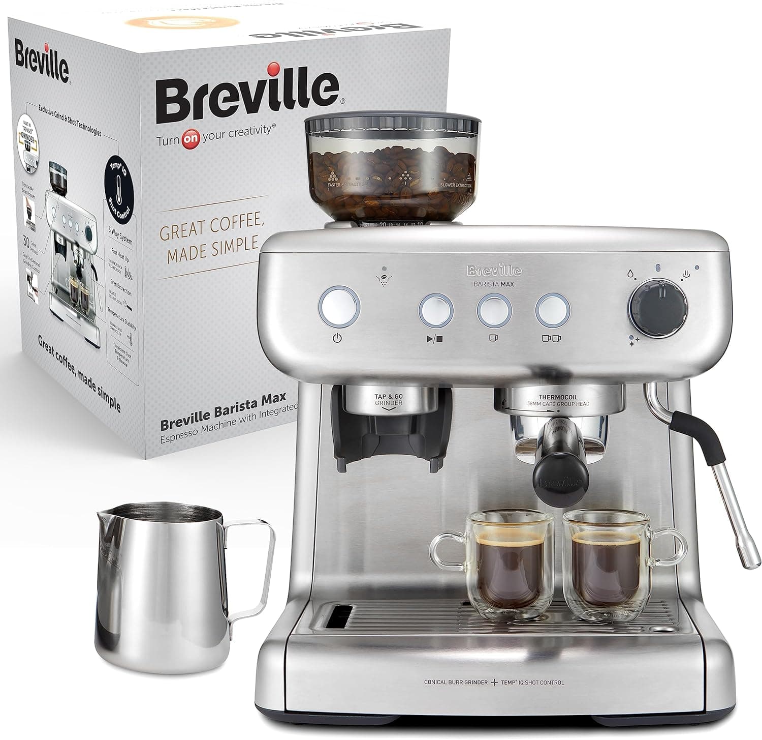 Breville Barista Max | Máquina de café expresso, totalmente automática | Com moinho integrado e bomba italiana de 15 bares [VCF126X]